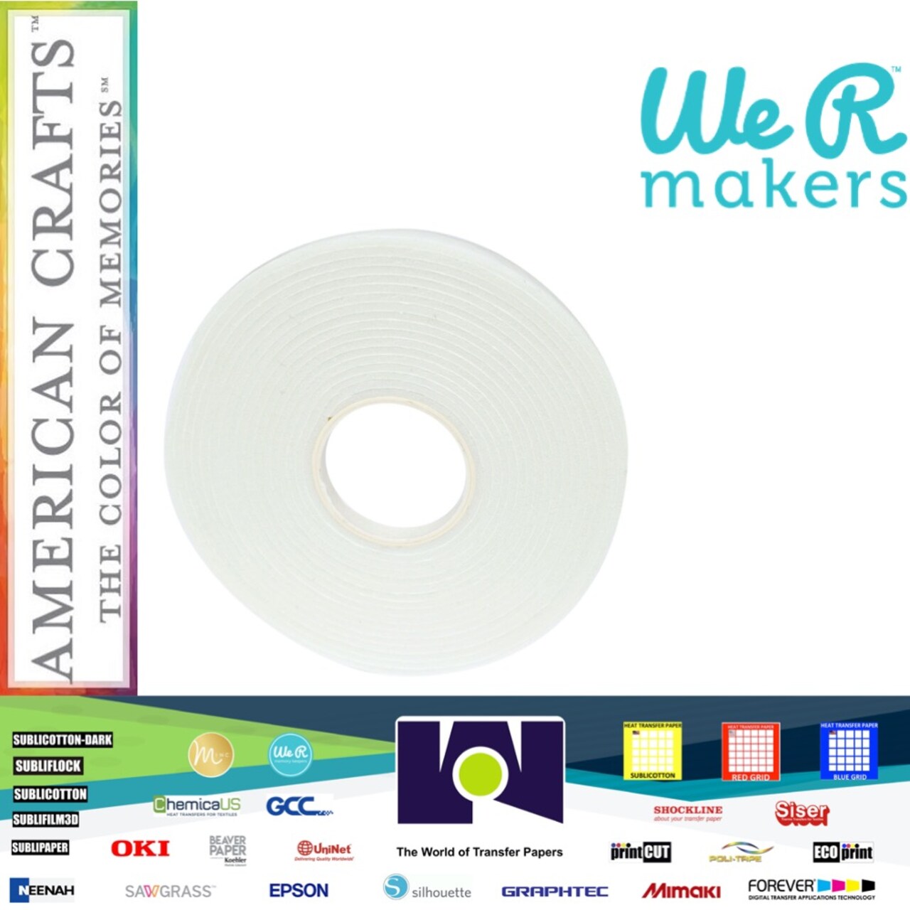 Sticky Thumb Double-Sided Foam Tape 3.94 Yards-White, 1/2"X2mm - 1 Roll 60000301 By American Crafts